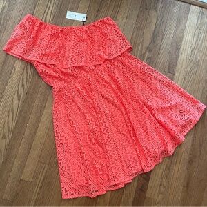 Molly Bracken Coral Lace/Woven Outer Layer One Shoulder Dress Size Large